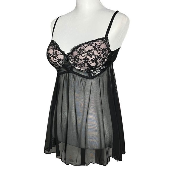 Y2K Black Sheer Babydoll Chemise Push Up Slip Dress. Small. Coquette, Whimsigoth - Picture 2 of 11